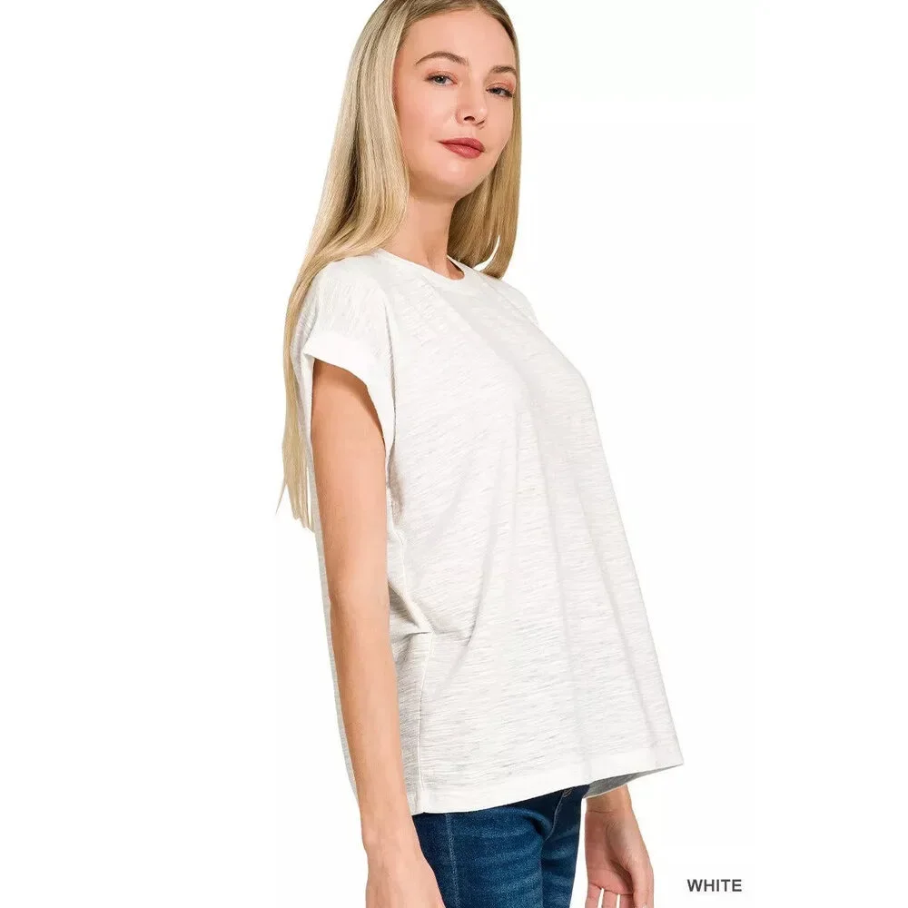 Zenana Slub Cuffed Sleeve Tee